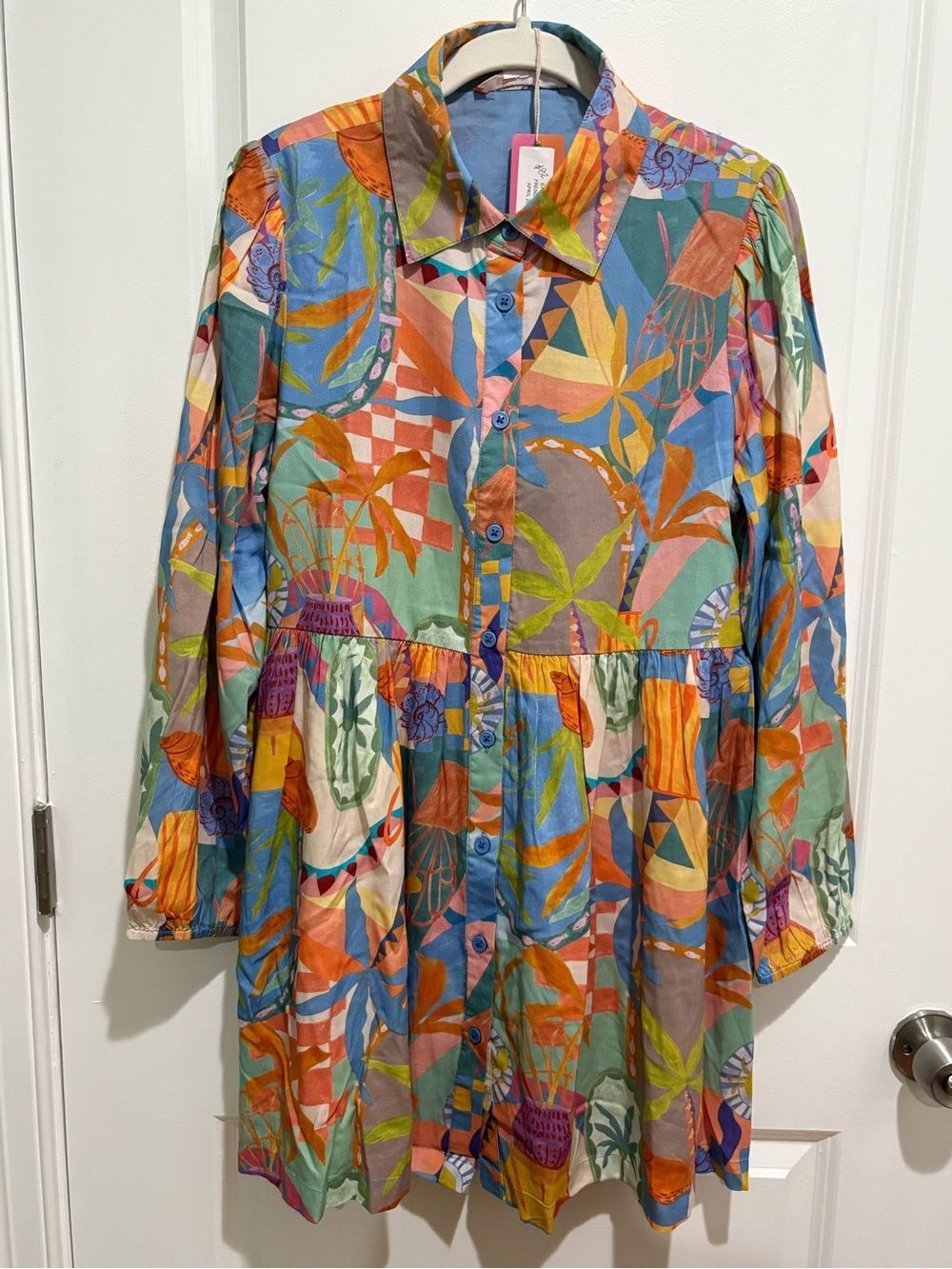 Colorful Abstract Button-Front Tunic Dress